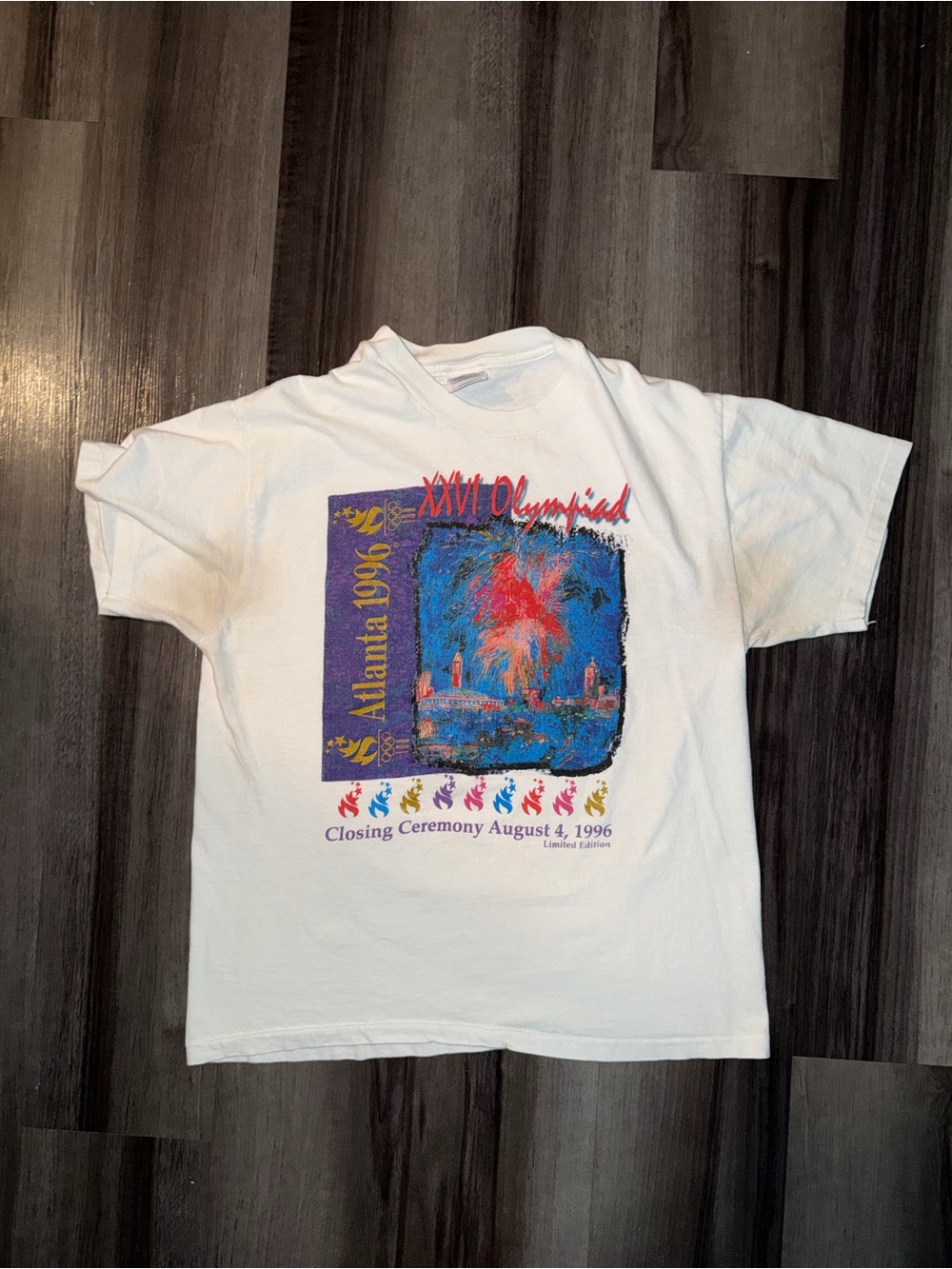 Hanes White Graphic Atlanta 1996 Closing Ceremony Tee